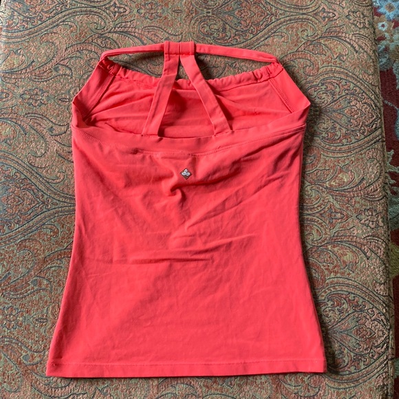 PrAna women’s tank top shelf bra yoga top bright coral salmon orange pink medium - Picture 2 of 8